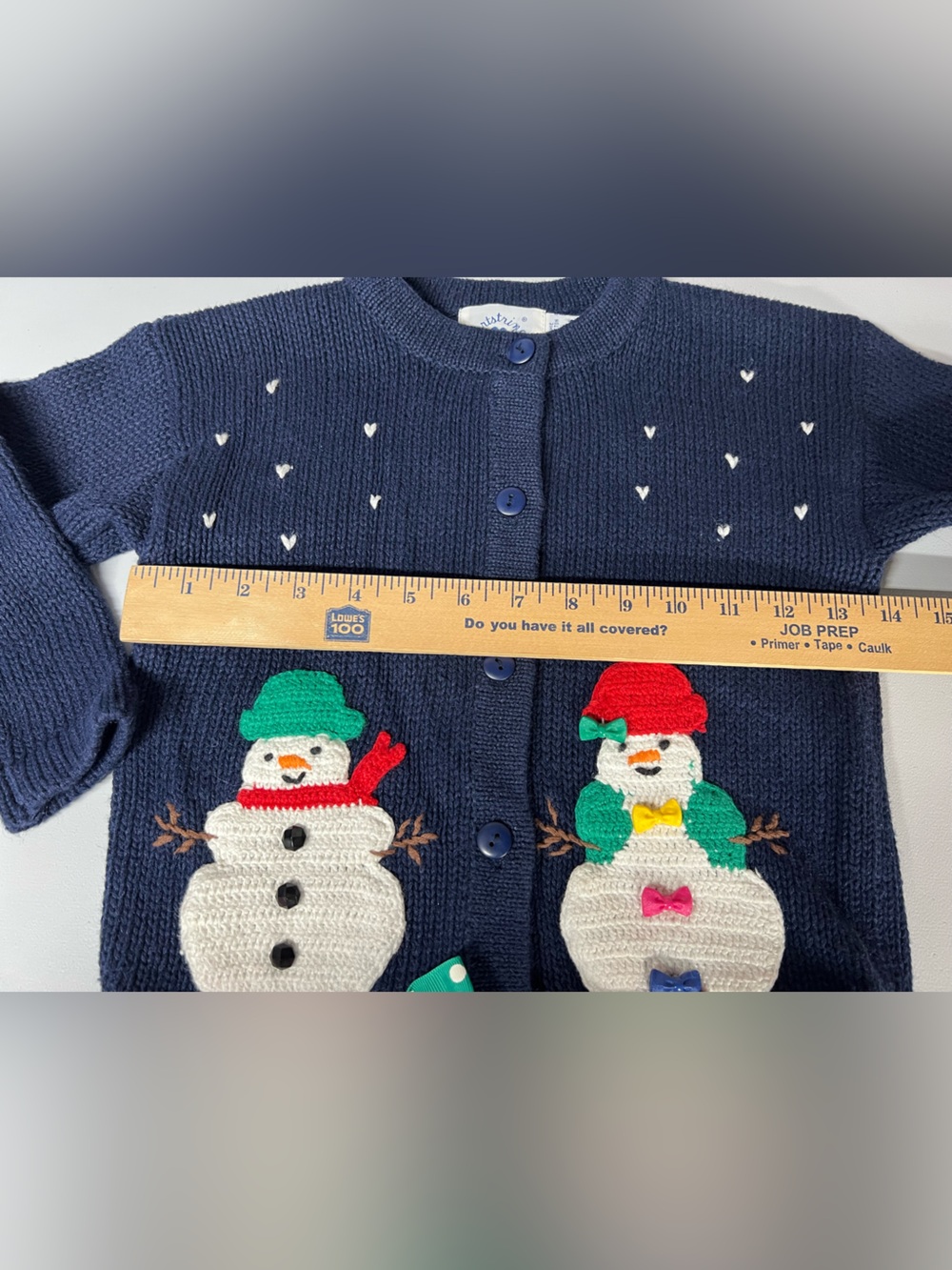 Vintage Hartstrings Button Front Whimsical Snowman Sweater Cardigan Girls 5/6 - Picture 7 of 7